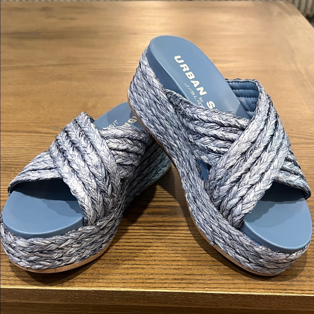 J Slides Blue Braided Platform Sandals